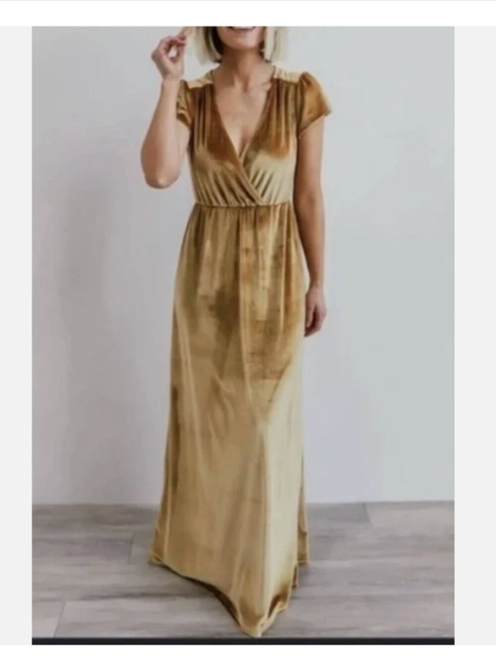 Baltic Born Gold Velvet Maxi Dress Bridesmaids Wedding Guest Size Large